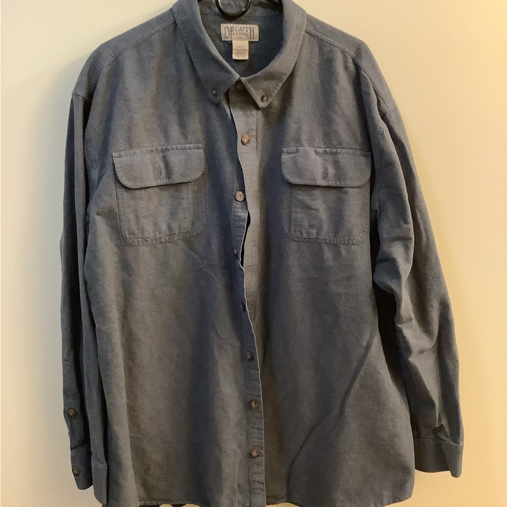 Duluth Trading Co Gray Button-Up Flannel Shirt